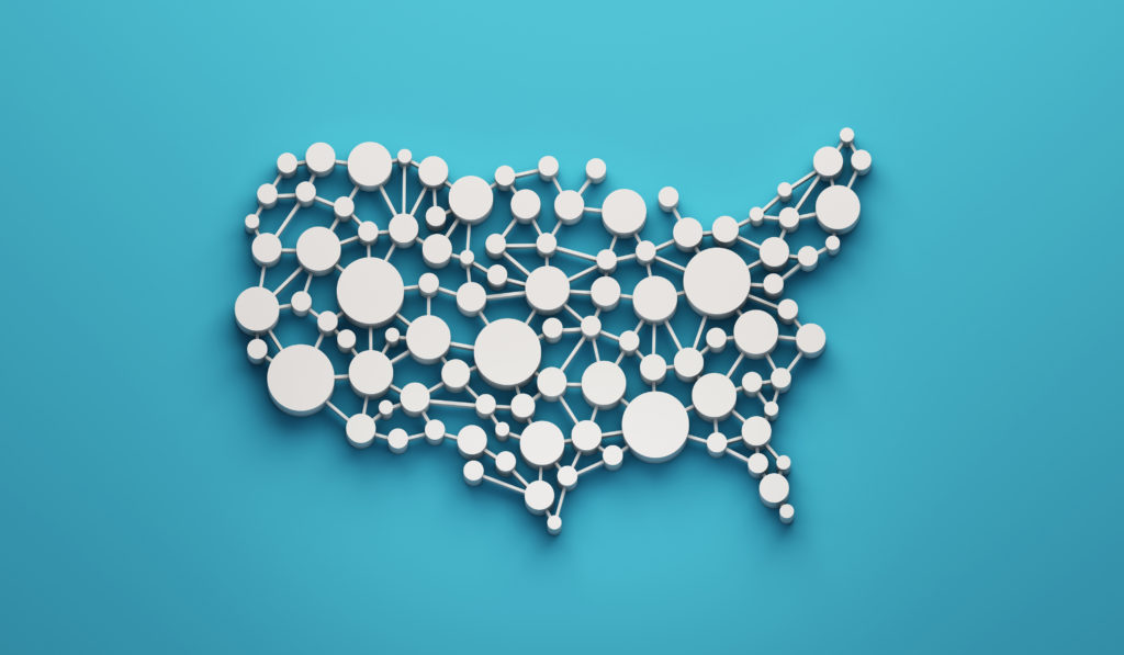 USA United States Network Map. 3D Rendering Illustration 
